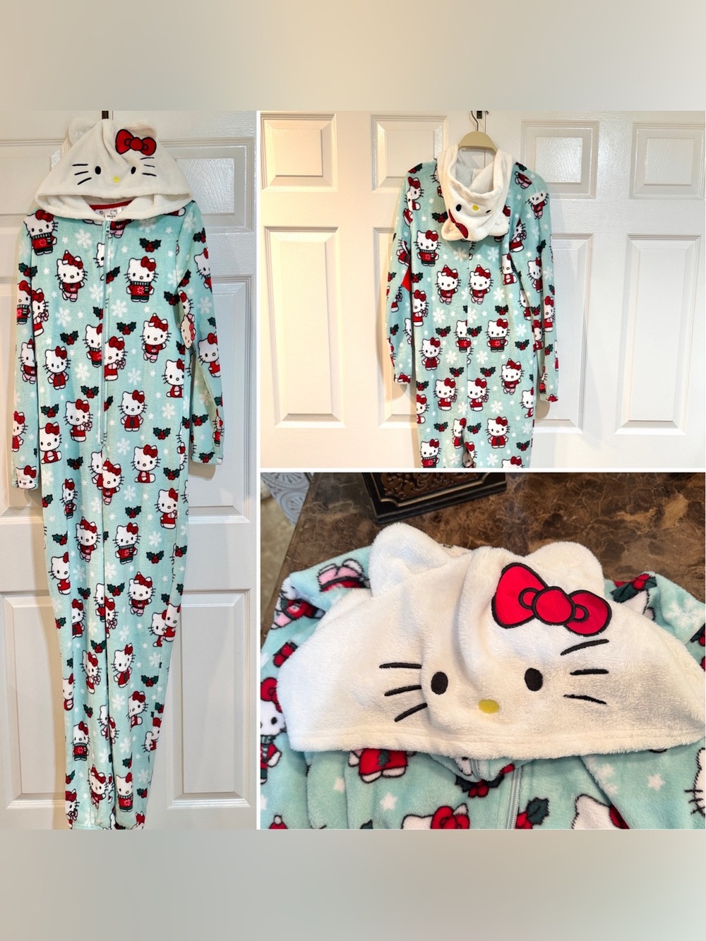 NWT-Hello Kitty by Sanrio-Christmas /Holiday
Plush Hooded/Footless Onesie-Sz S